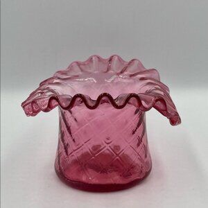 Vintage Fenton cranberry glass,  ruffled rim, top hat . 3” high x 4 1/4”.